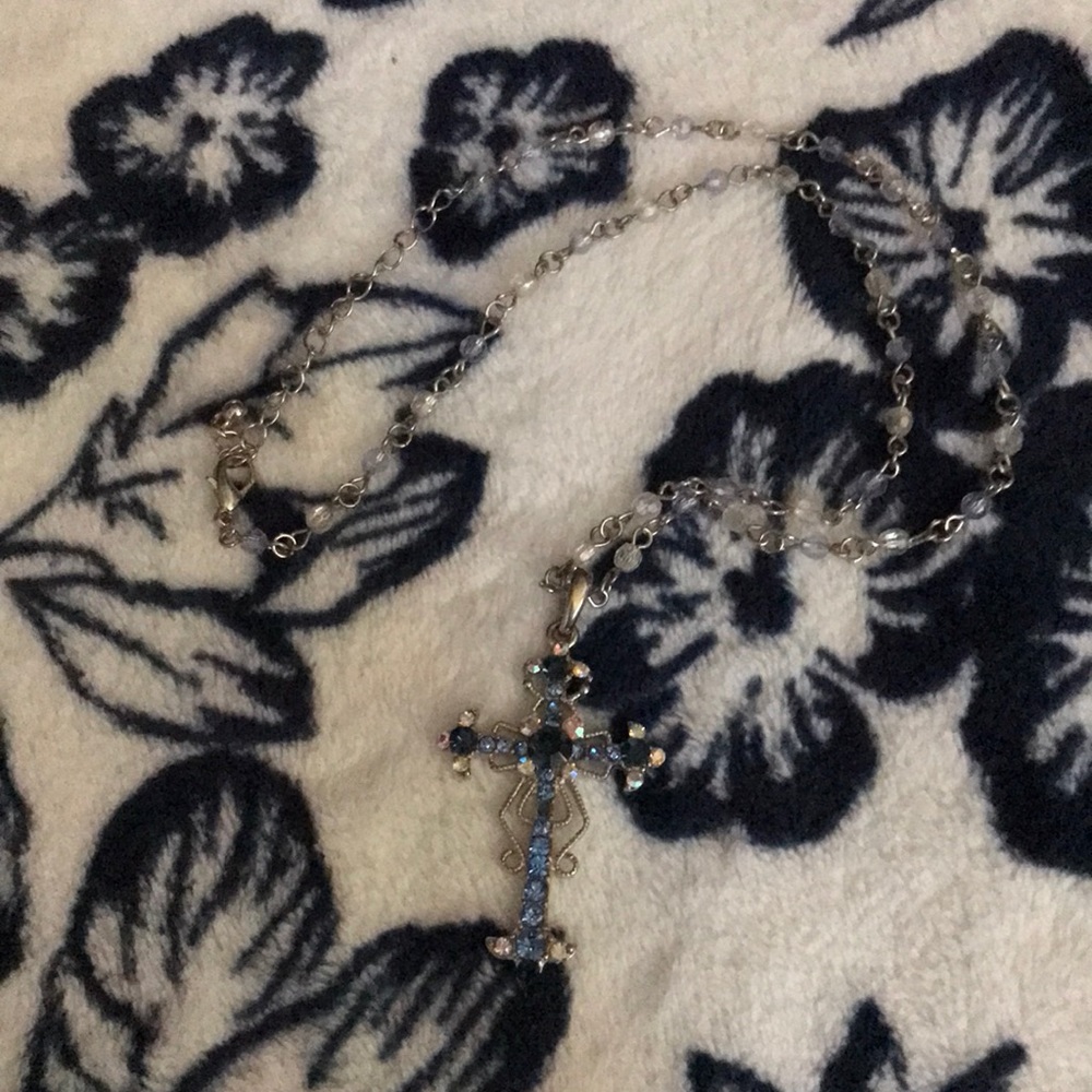 Vintage Silver & Blues Fashion Cross Necklace 🙏♥️ - Picture 2 of 2